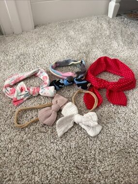 Girls Bow & Knot Headband Set - Red, Pink, White, Mauve, Multicolor